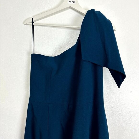 DRESS THE POPULATION Tiffany One-Shoulder Midi Dress in Peacock Blue XX-Large - Picture 10 of 13